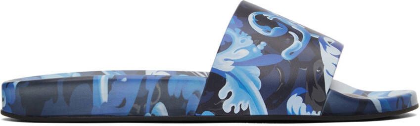Versace Blue Baroccoflage Slides - Picture 5