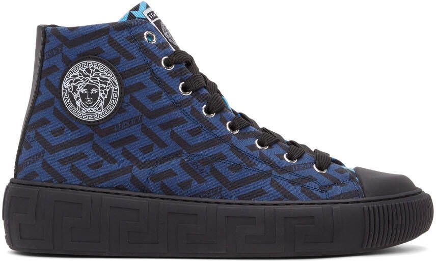 Versace Blue Greca High-Top Sneakers - Picture 3