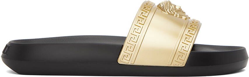 Versace Gold & Black Medusa Slides - Picture 5