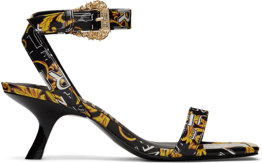 Versace Jeans Couture Black & Gold Fiona Heeled Sandals - Picture 5