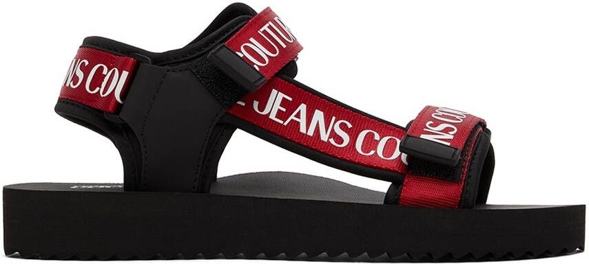 Versace Jeans Couture Black & Red Fondo Strap Sandals - Picture 5