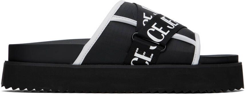 Versace Jeans Couture Black & White Logo Platform Sandals - Picture 5