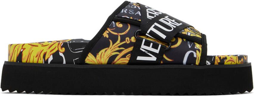 Versace Jeans Couture Black & Yellow Arizona Sandals
