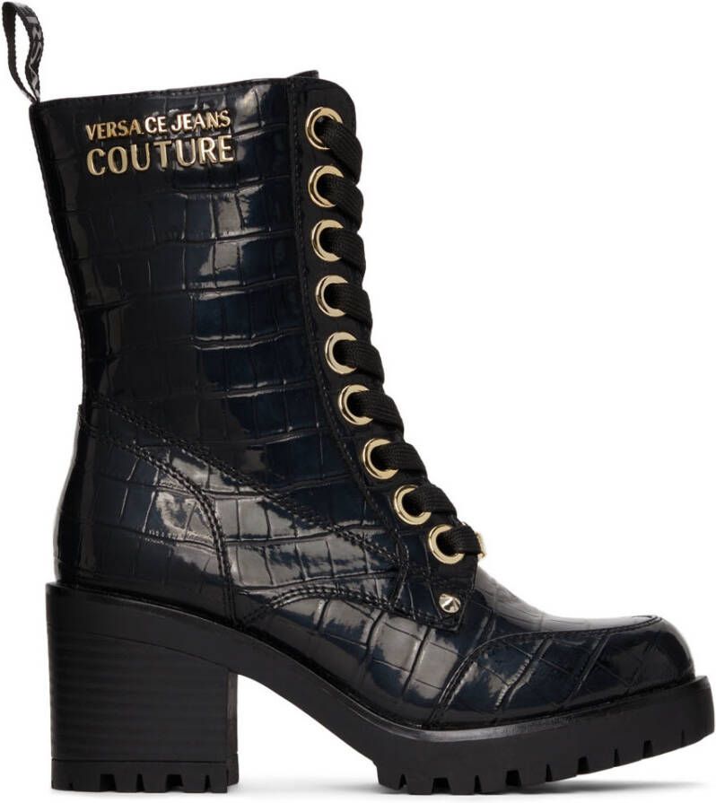 Versace Jeans Couture Black Croc Mia Boots - Picture 4
