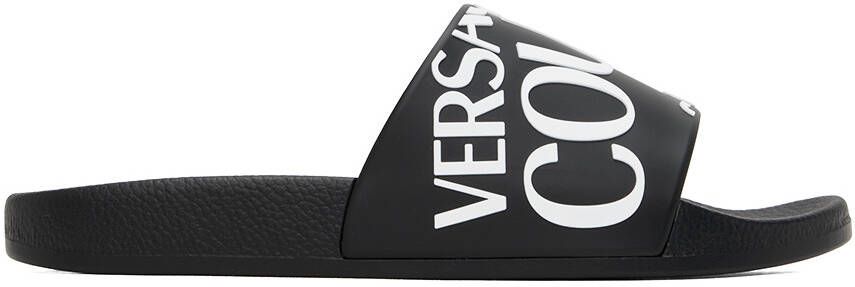 Versace Jeans Couture Black Embossed Pool Slides