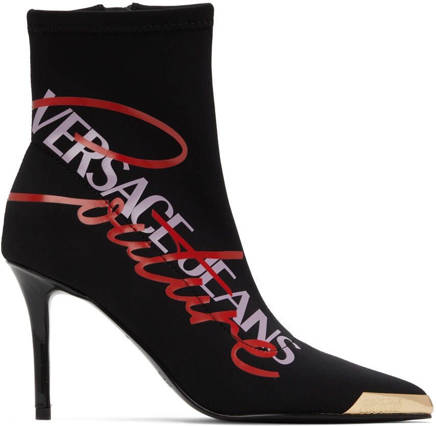 Versace Jeans Couture Black Logo Ankle Boots - Picture 5