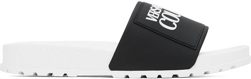 Versace Jeans Couture White & Black Embossed Pool Slides - Picture 5