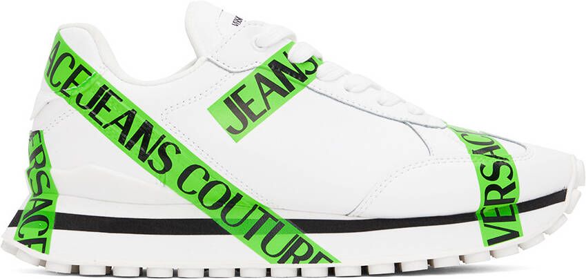 Versace Jeans Couture White & Green Spyke Sneakers - Picture 4