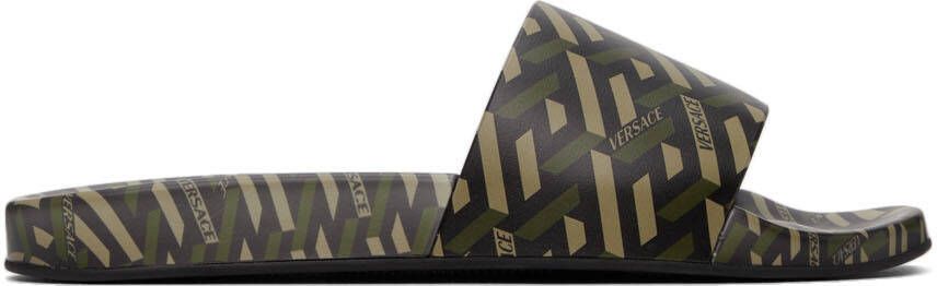 Versace Khaki Monogram Slides - Picture 5