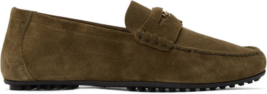 Versace Khaki Suede Penny Loafers - Picture 4