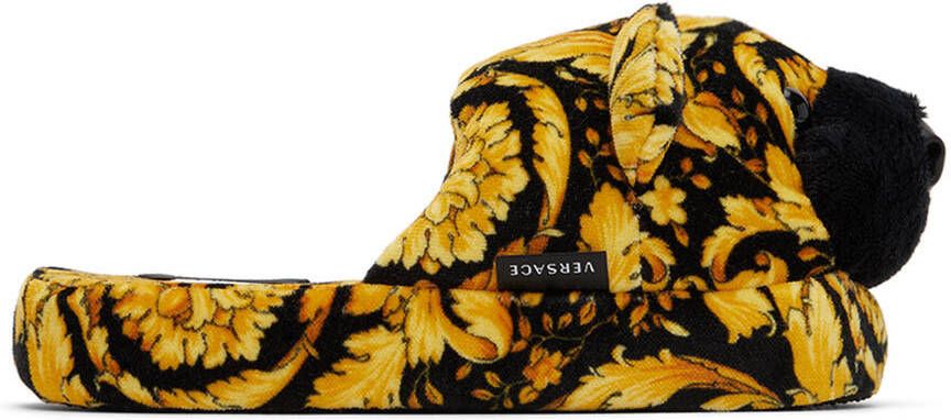 Versace Kids Black & Yellow Barocco Teddy Slippers