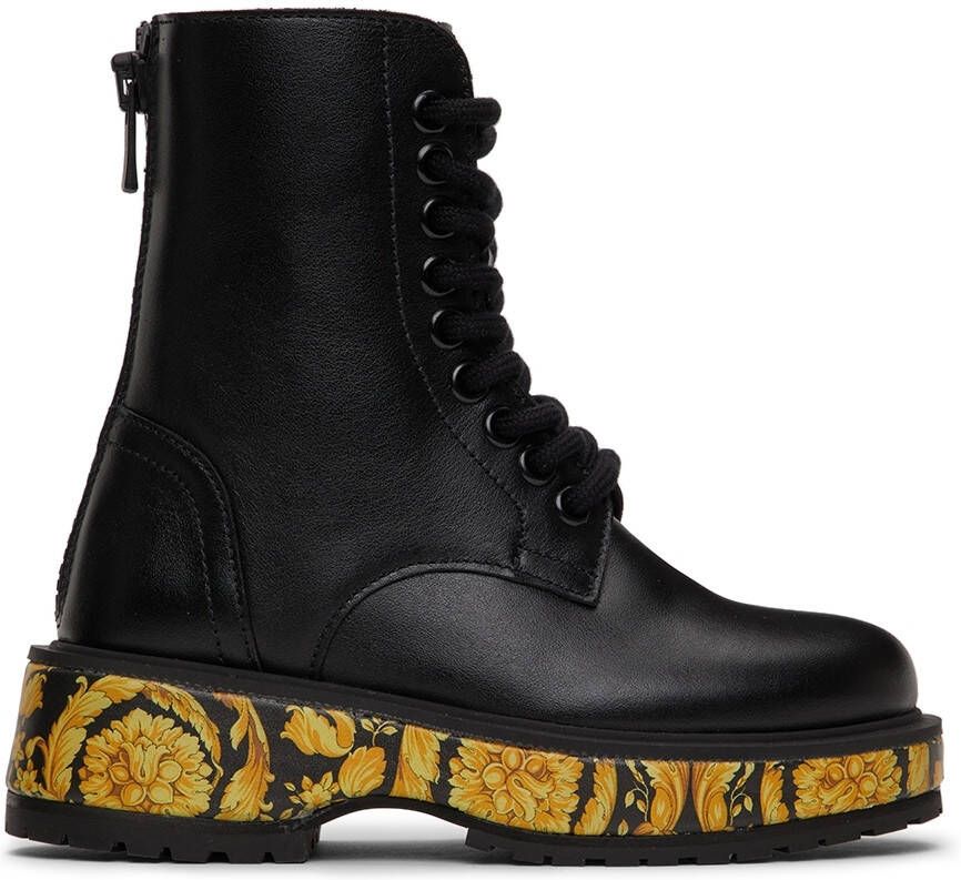Versace Kids Black Barocco Print Boots - Picture 4