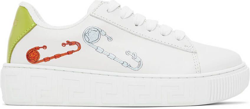 Versace Kids White Safety Pin Sneakers - Picture 5