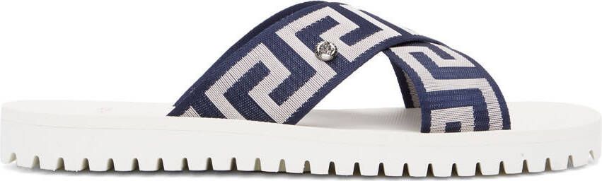 Versace Navy & White Nastro Greca Sandals - Picture 5