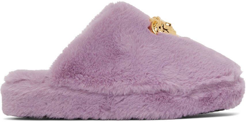 Versace Underwear Purple Faux-Fur 'La Medusa' Slippers - Picture 5