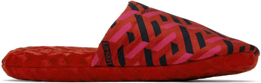 Versace Underwear Red 'La Greca' Slippers - Picture 5
