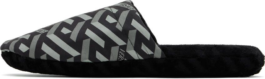 Versace Underwear Black 'La Greca' Slippers - Picture 3