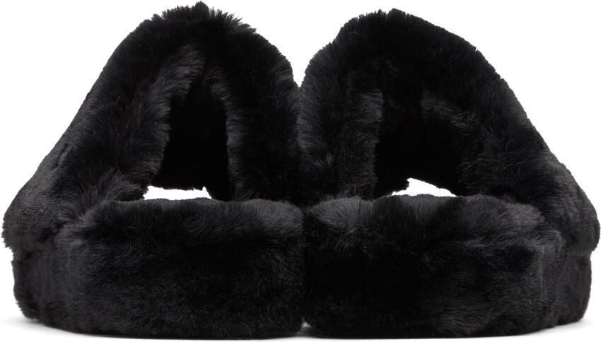 Versace Underwear Black 'La Medusa' House Faux-Fur Slippers