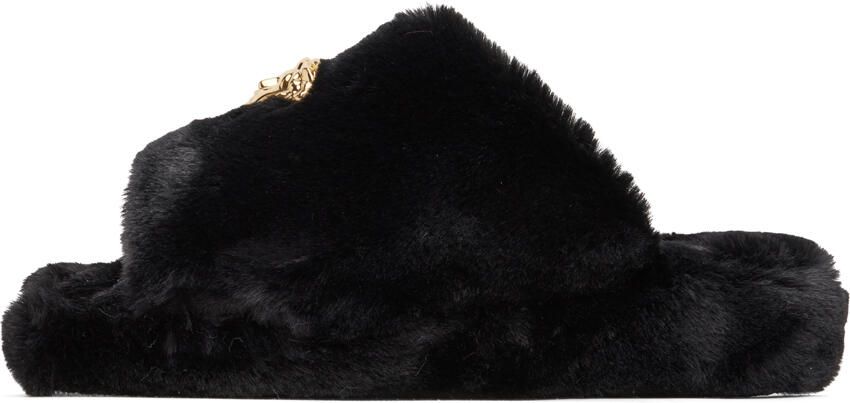 Versace Underwear Black 'La Medusa' House Faux-Fur Slippers - Picture 3