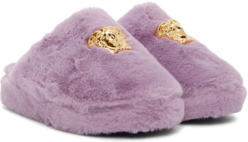 Versace Underwear Purple Faux-Fur 'La Medusa' Slippers - Picture 2