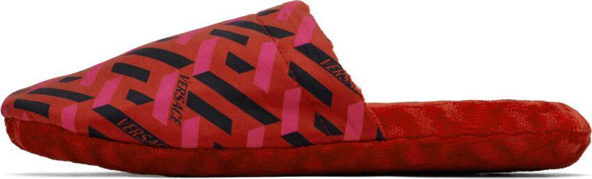 Versace Underwear Red 'La Greca' Slippers - Picture 4