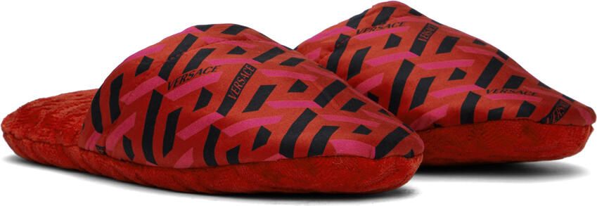 Versace Underwear Red 'La Greca' Slippers - Picture 3