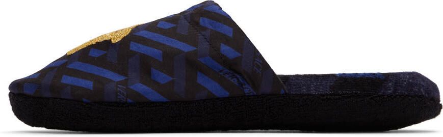 Versace Black & Blue La Greca Slippers - Picture 4