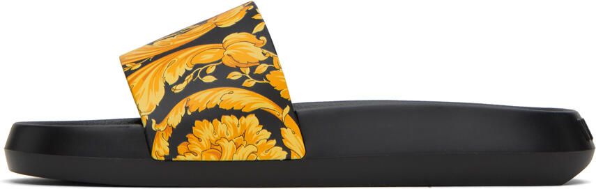 Versace Black & Gold Barocco Slides - Picture 4