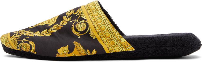 Versace Black & Gold Baroque Slippers - Picture 3