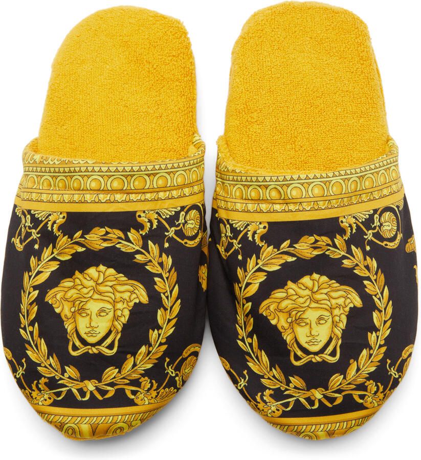 Versace Black & Gold Baroque Slippers