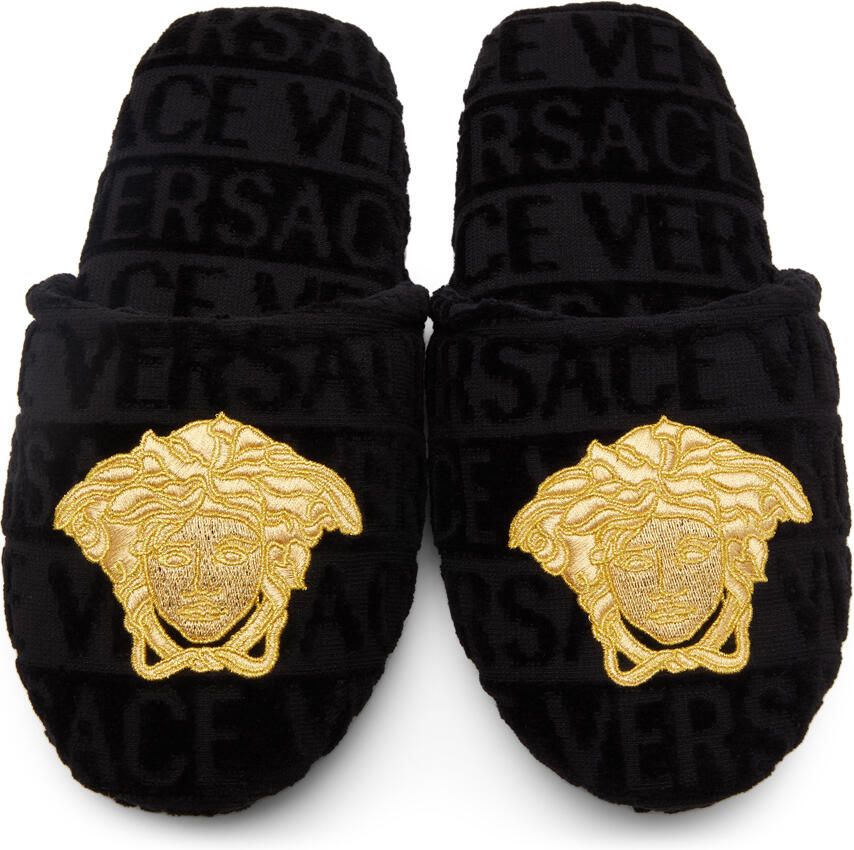 Versace Underwear Black & Gold I Love Barocco Slippers