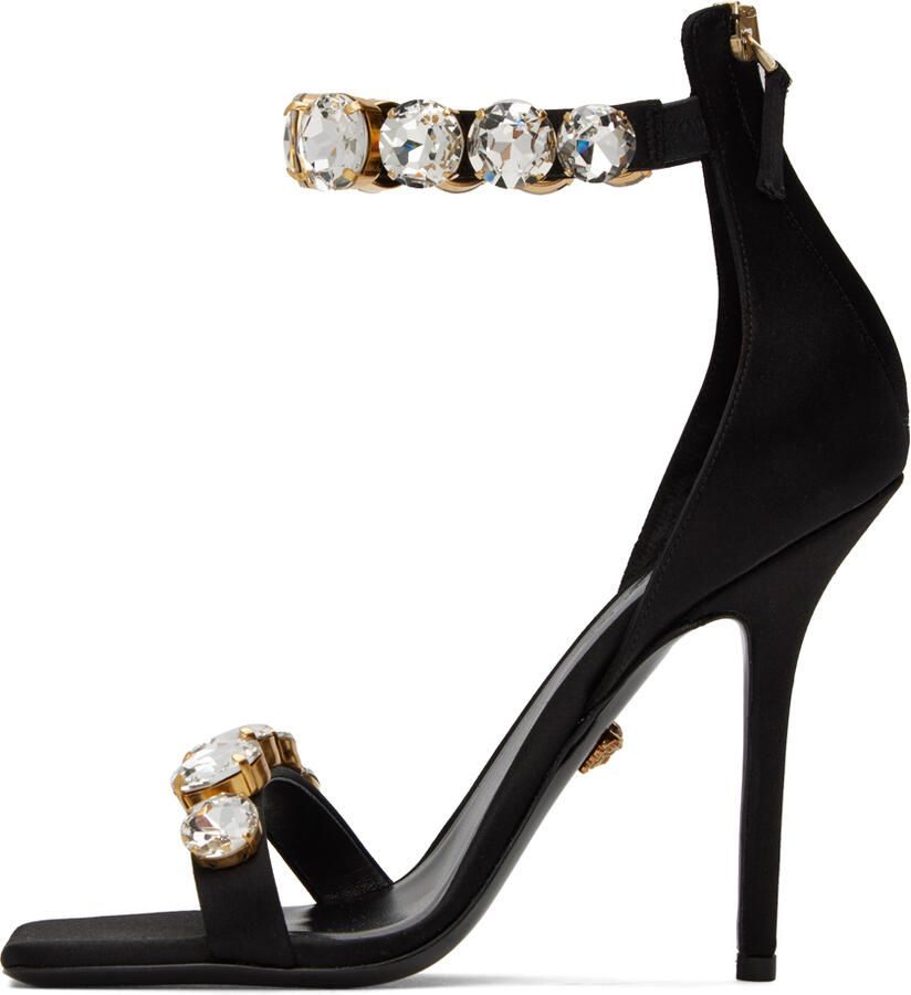 Versace Black Crystal Heeled Sandals