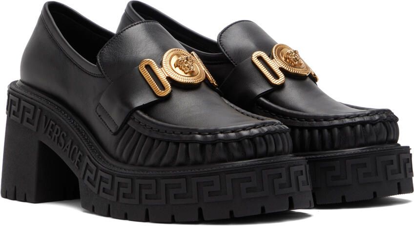 Versace Black Greca Heeled Loafers - Picture 2