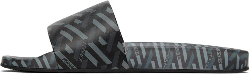 Versace Black Greca Print Slides - Picture 3