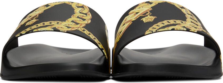 Versace Black La Greca Chain Slides - Picture 3