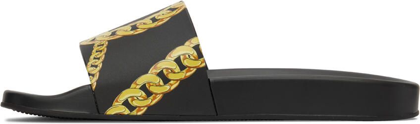 Versace Black La Greca Chain Slides - Picture 4