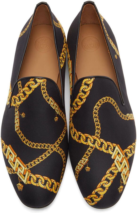 Versace Black 'La Greca' Chain Slippers