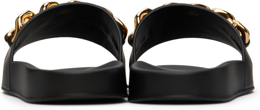 Versace Black Leather Medusa Chain Slides - Picture 2