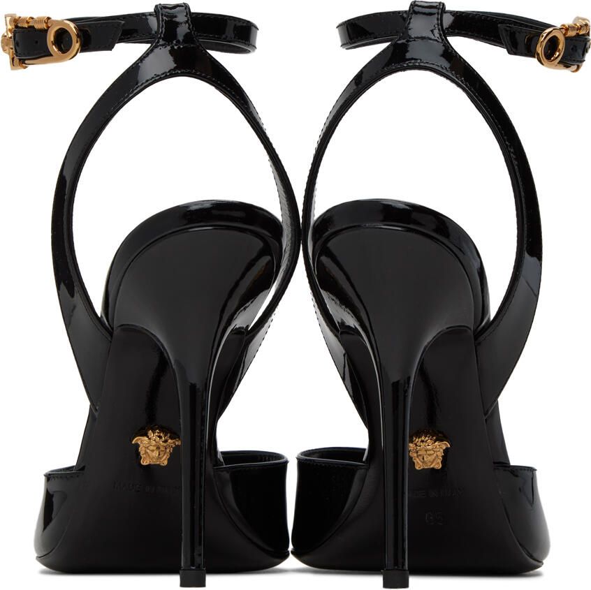 Versace Black Safety Pin Heeled Sandals - Picture 5