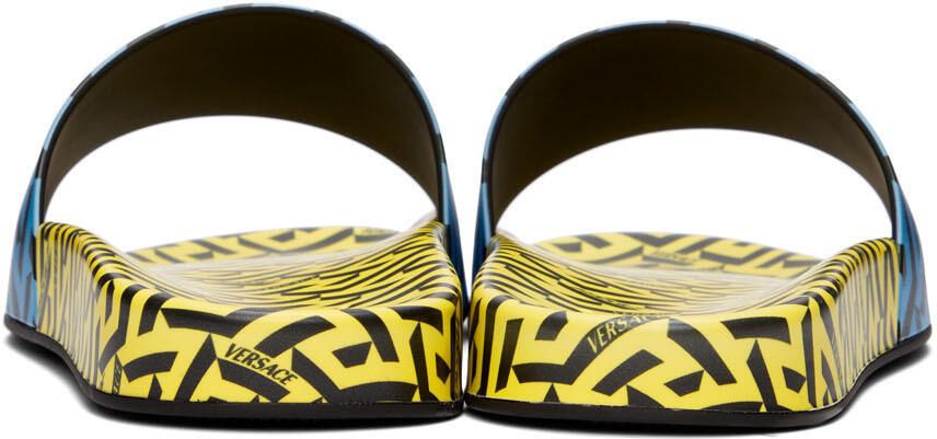 Versace Blue & Yellow 'La Greca' Print Slides - Picture 2