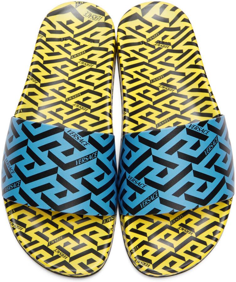 Versace Blue & Yellow 'La Greca' Print Slides
