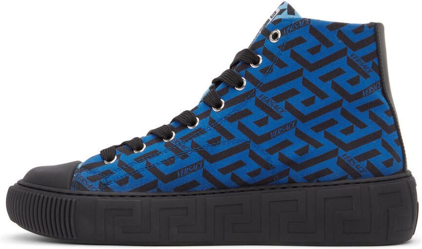 Versace Blue Greca High-Top Sneakers - Picture 2