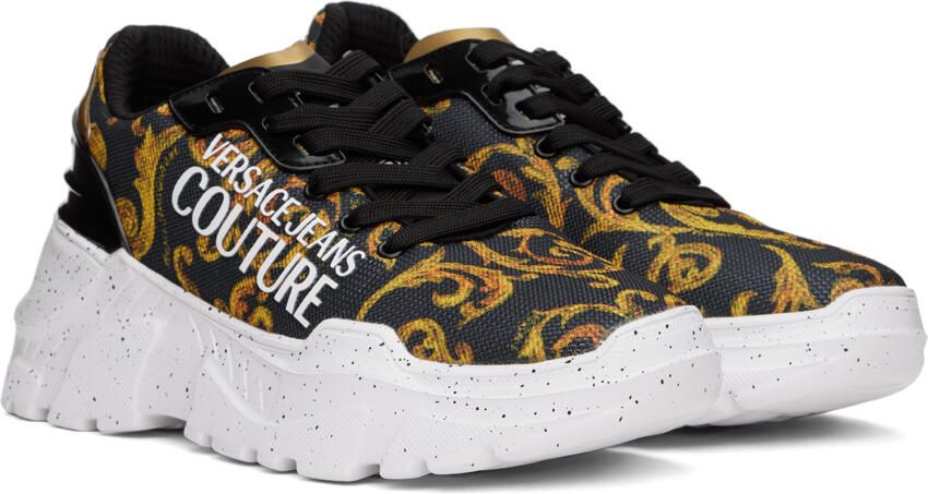 Versace Jeans Couture Black & Gold Printed Sneakers - Picture 2