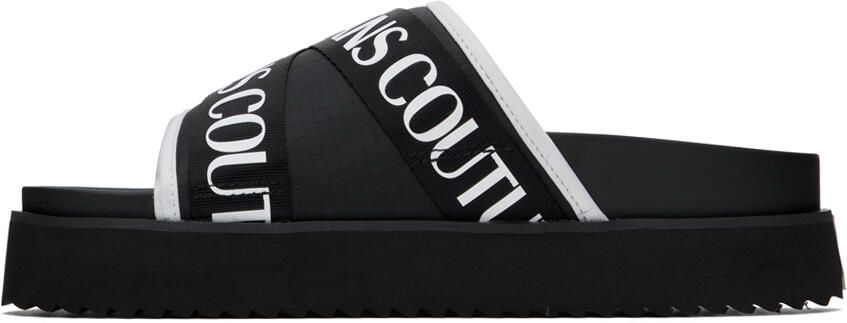 Versace Jeans Couture Black & White Logo Platform Sandals - Picture 3