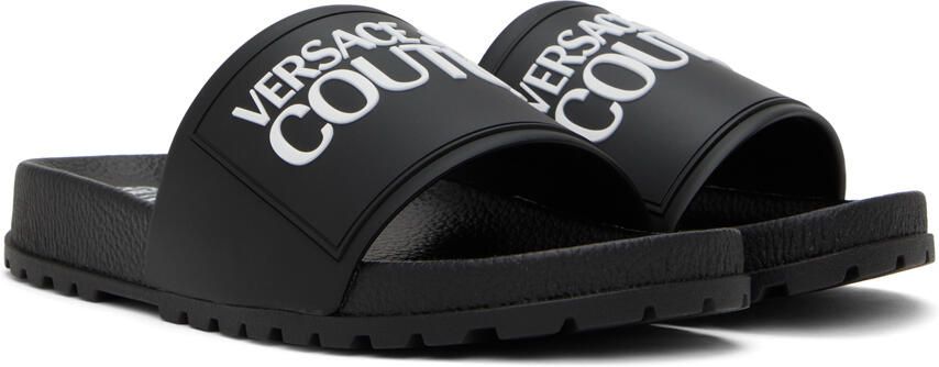 Versace Jeans Couture Black Embossed Pool Slides
