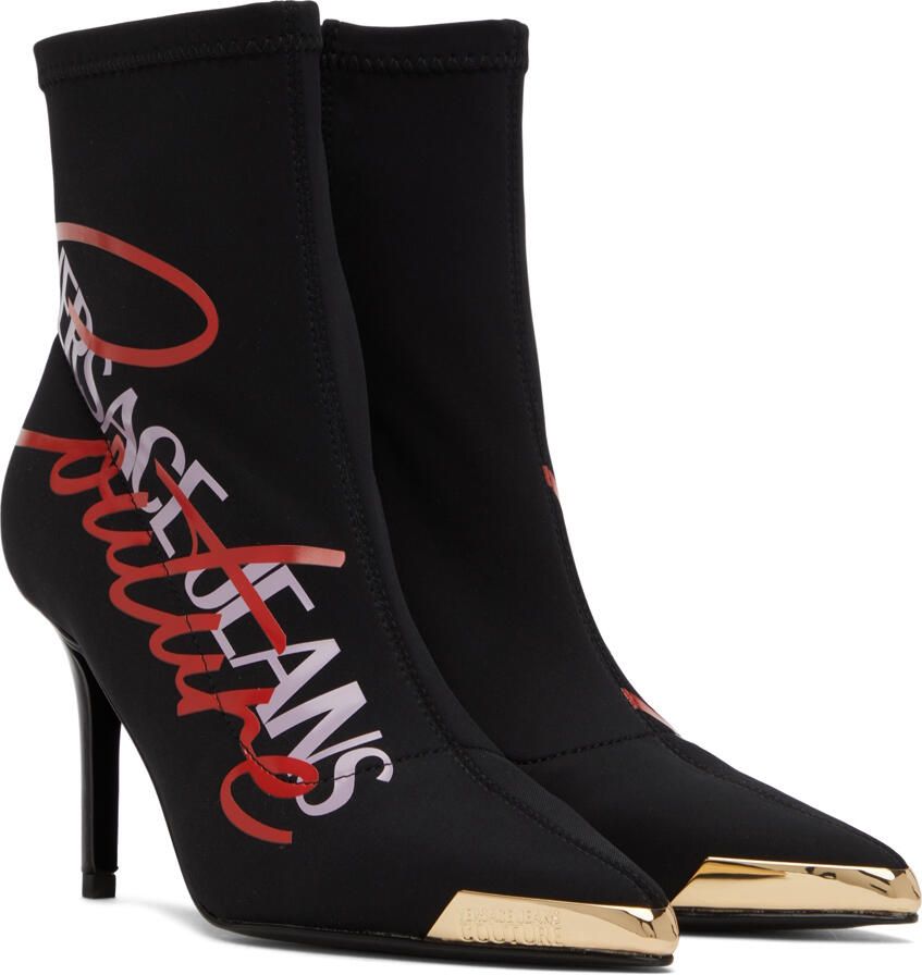 Versace Jeans Couture Black Logo Ankle Boots