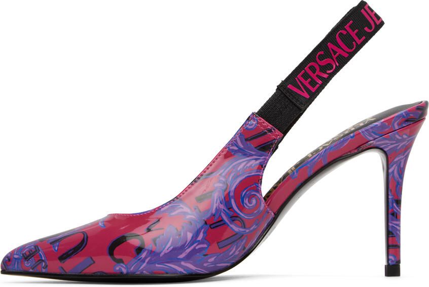 Versace Jeans Couture Pink & Purple Barocco Scarlett Slingback Heels - Picture 3