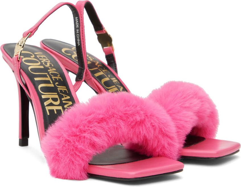Versace Jeans Couture Pink Fur Emily Heeled Sandals