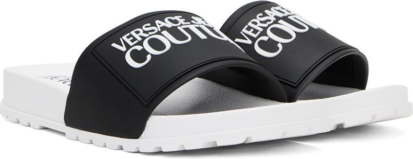 Versace Jeans Couture White & Black Embossed Pool Slides - Picture 2