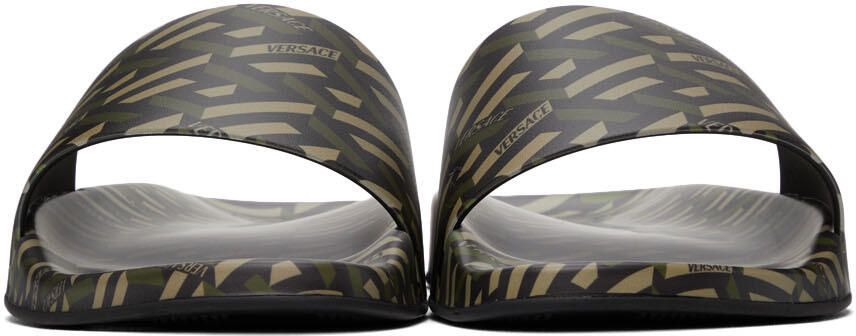 Versace Khaki Monogram Slides - Picture 3